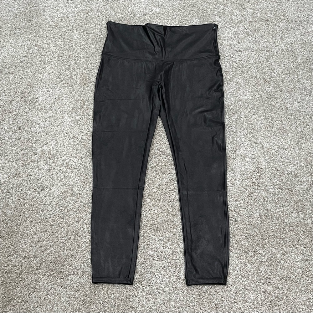 SPANX FAUX LEATHER LEGGINGS (2437P) BLACK , SIZE - 1X PETITE $98